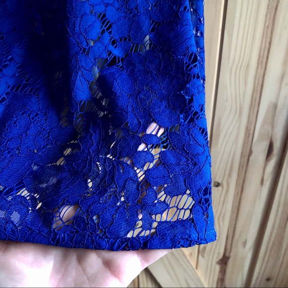 Royal Blue Lace dress with beige underlay. Size 6. - Picture 3 of 5